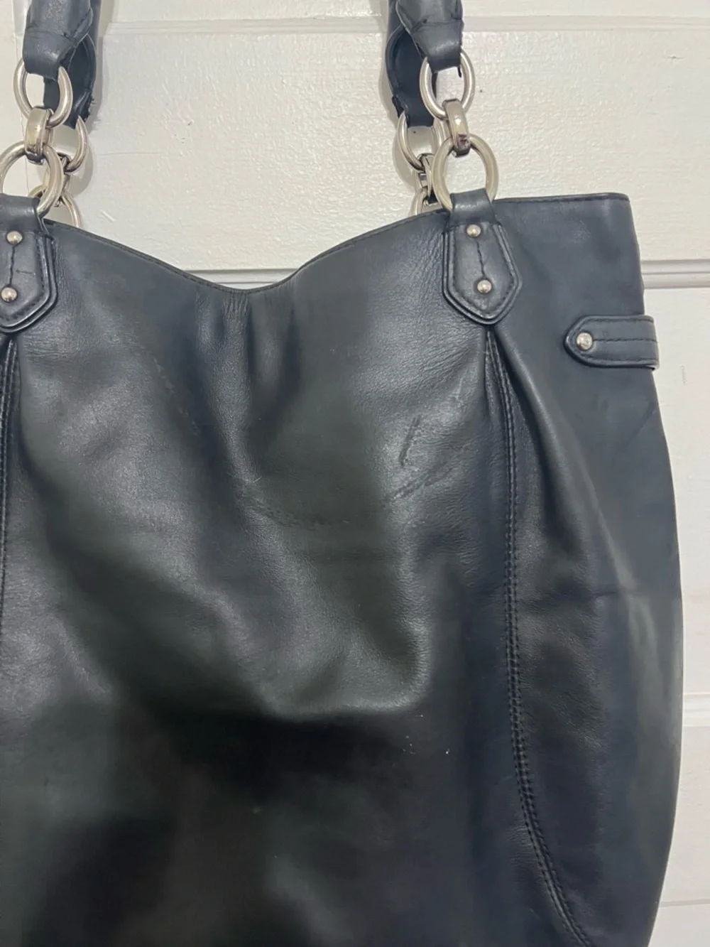 Coach Black Leather Tote with Silver-Tone Hardware